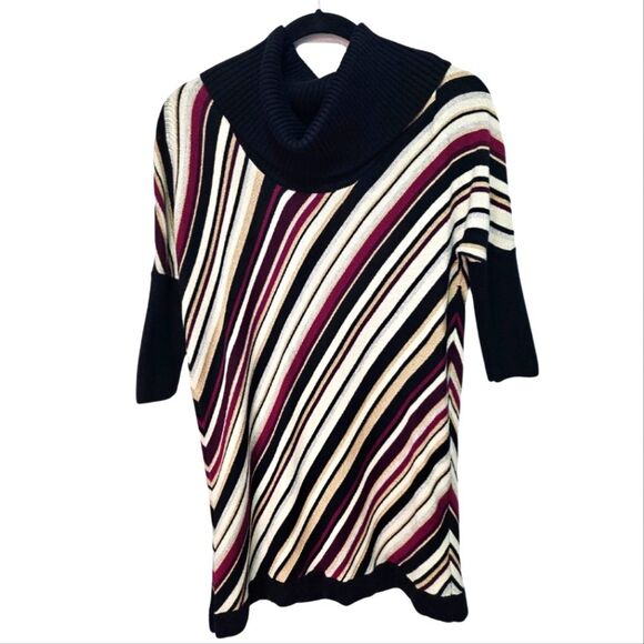 White House Black Market Cowl Neck Metallic Gold Burgundy Wool Blend Sweater XS - Picture 1 of 11